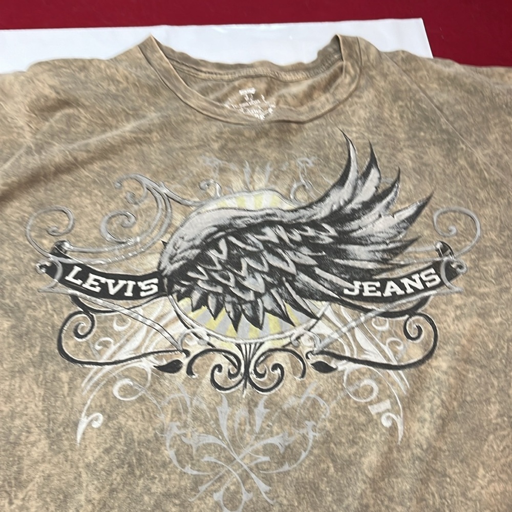 Levi’s gray TAN T-shirt men’s XL gothic emo Wings tribal leather look, burnout - Picture 12 of 12